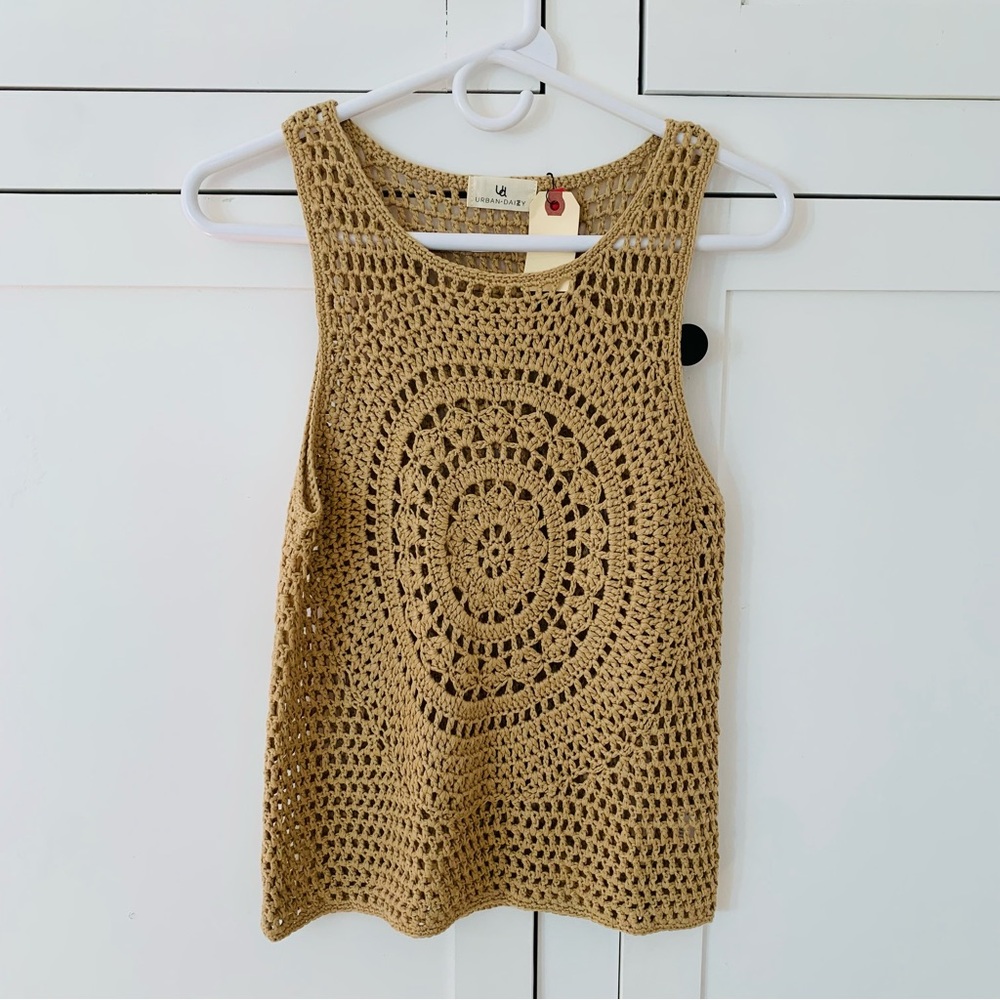 Urban Daizy Brown Open Knit Sleeveless Top Size S/M
